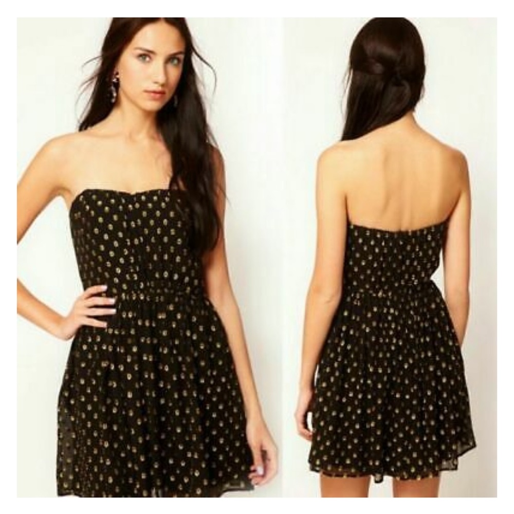 Greylin Gold Foil Chiffon Strapless Dress